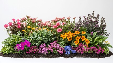 Fototapeta premium Vibrant Rainbow Flower Garden Bed: A Stunning Display of Colorful Blooms
