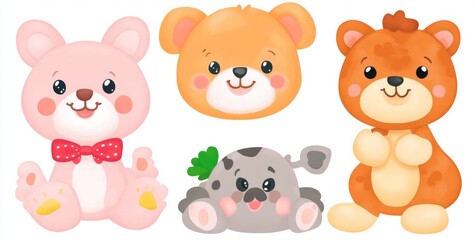 Fototapeta premium A white background features modern illustrations of isolated Asian animals