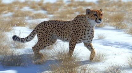 Obraz premium Side view of a running cheetah, isolated on a white or transparent background, in PNG clipart format, design element. Easy to place on any other background