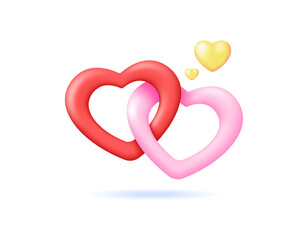 concept of love relationship. bond of affection. couple. heart ring. illustration of symbol of two hearts connected. happy valentine's day. icon or symbol. minimalist 3d style design. element