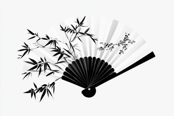 A simple graphic of a Korean fan (buchae) with traditional patterns, drawn on a plain white background
