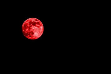 the blood red full moon on a black night sky