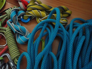 blue rope for sport rock climbing