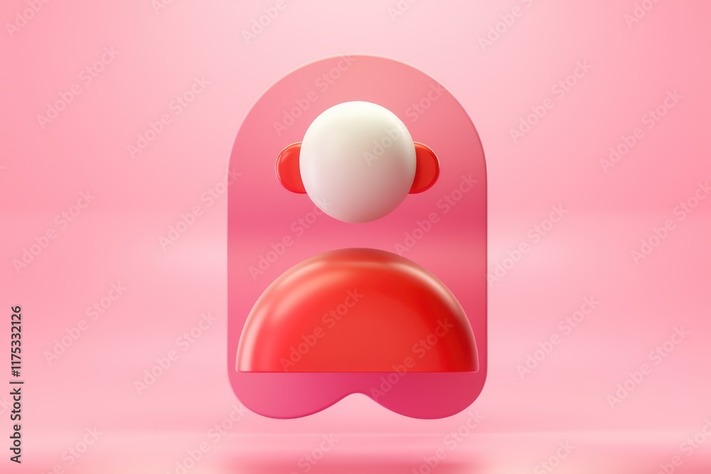 Poster Abstract 3D rendering of a stylized user profile icon with pink and red colors.