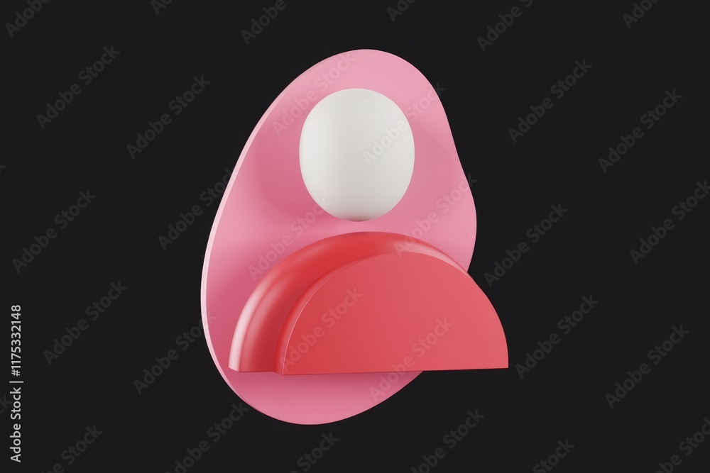 Poster abstract 3d render of pink and red geometric shapes, featuring a white sphere on a pink background.