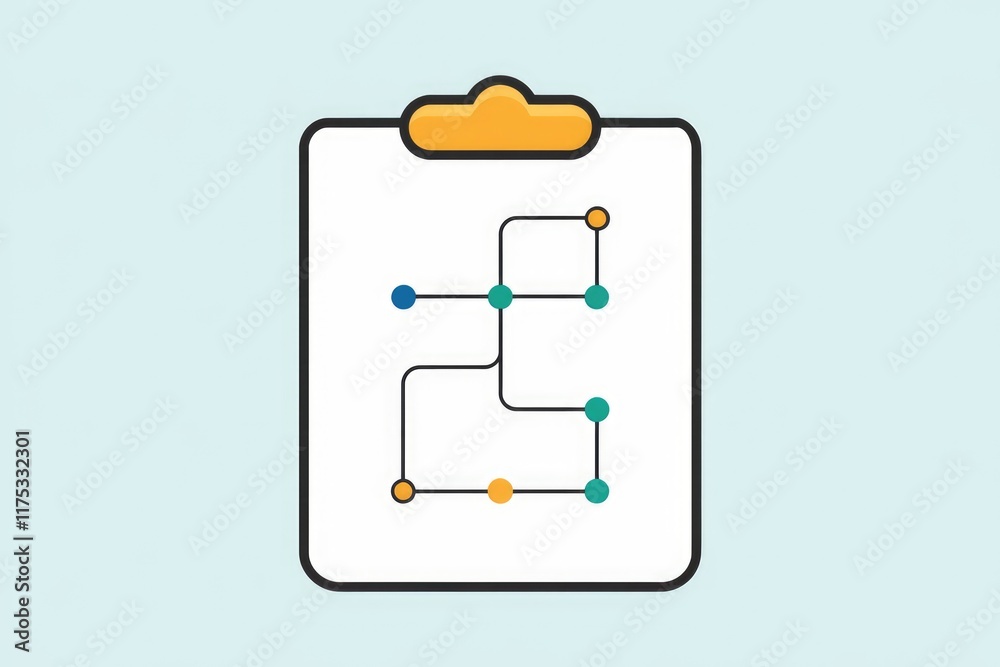 Aufkleber A clipboard displaying a flowchart with interconnected nodes, representing a process or workflow.