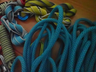 blue rope for sport rock climbing