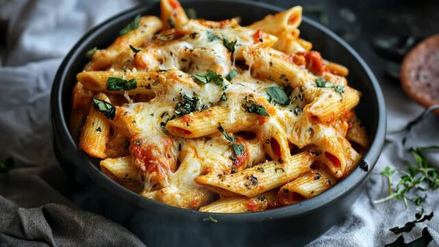 Cheesy baked pasta with chicken beef penne italian