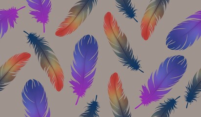 Colorful feather seamless pattern background