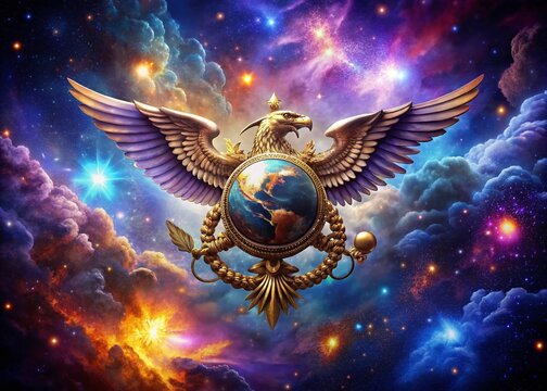Surreal Marine Corps Eagle, Globe, and Anchor in Cosmic Nebula
