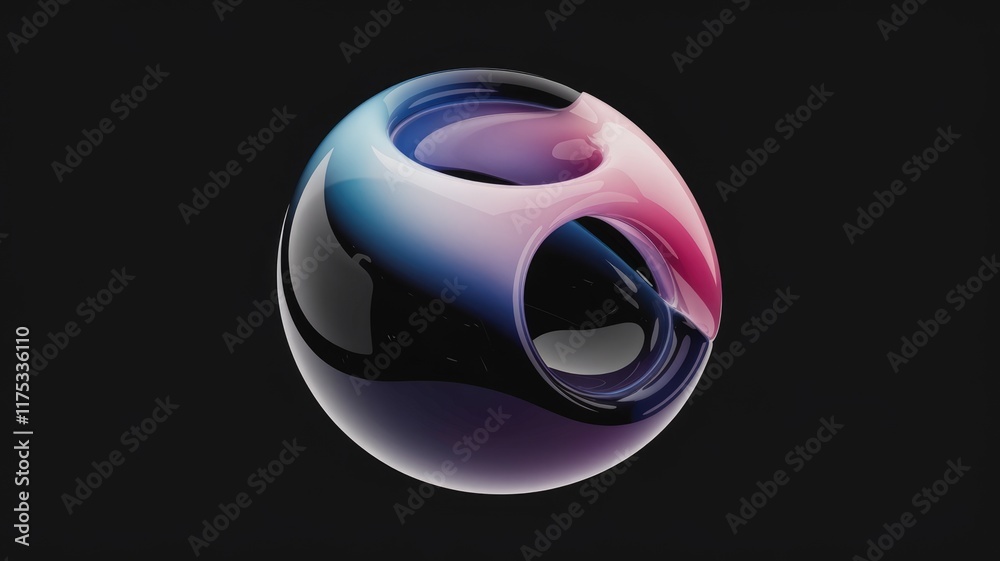 Poster Abstract 3D rendering of a glossy, multicolored sphere with internal voids and smooth curves.