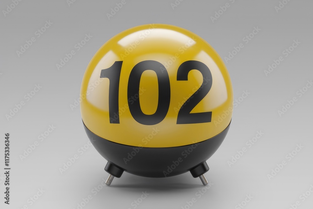 Poster A yellow sphere with the number 102 prominently displayed on its surface.