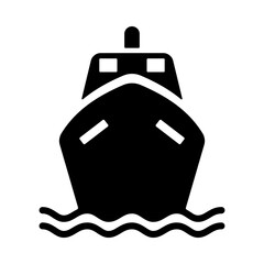 Black icon in front of a tourist boat Isolated image on white background.