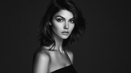 Naklejka premium Monochromatic Portrait: A Stunning Black and White Image of a Woman