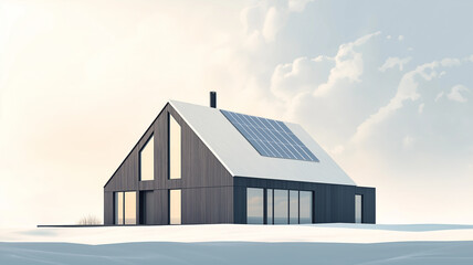Dom jednorodzinny w stylu nowoczesnej stodoły z zainstalowana instalacją fotowoltaiczną