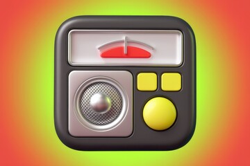 Fototapeta premium Retro-styled 3D render of a portable music player with a volume meter, buttons, and speaker.