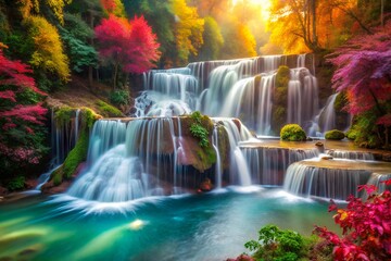 Obraz premium inspiring waterfall in autumn with vibrant background