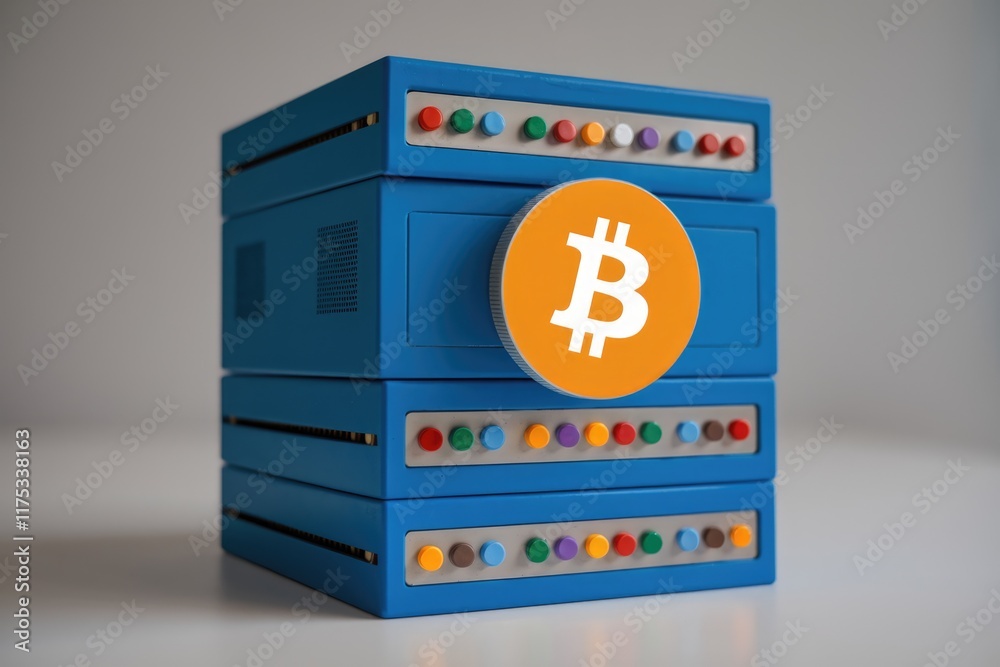 Aufkleber bitcoin mining server stack, symbolizing cryptocurrency's digital infrastructure and decentralized n