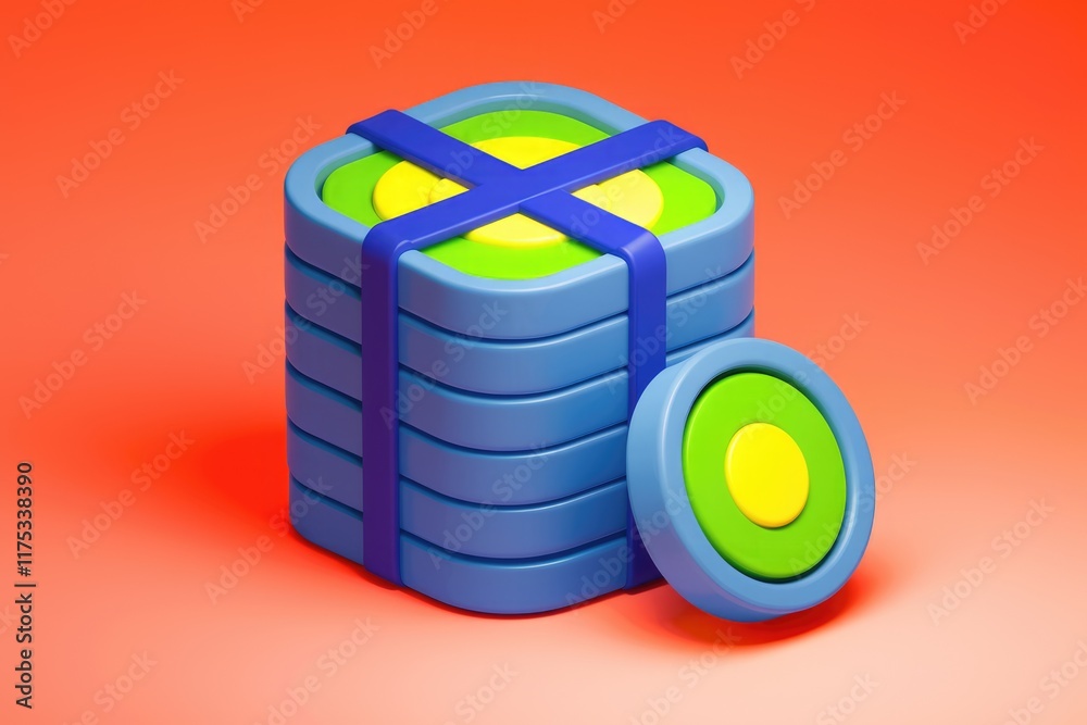 Poster A stack of colorful, layered discs tied with a blue ribbon, possibly representing data storage or a gift.