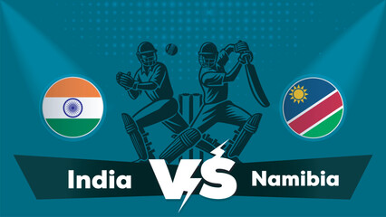 Fototapeta premium India VS Namibia , Namibia Vs India cricket match , Cricket match concept with creative illustration.eps