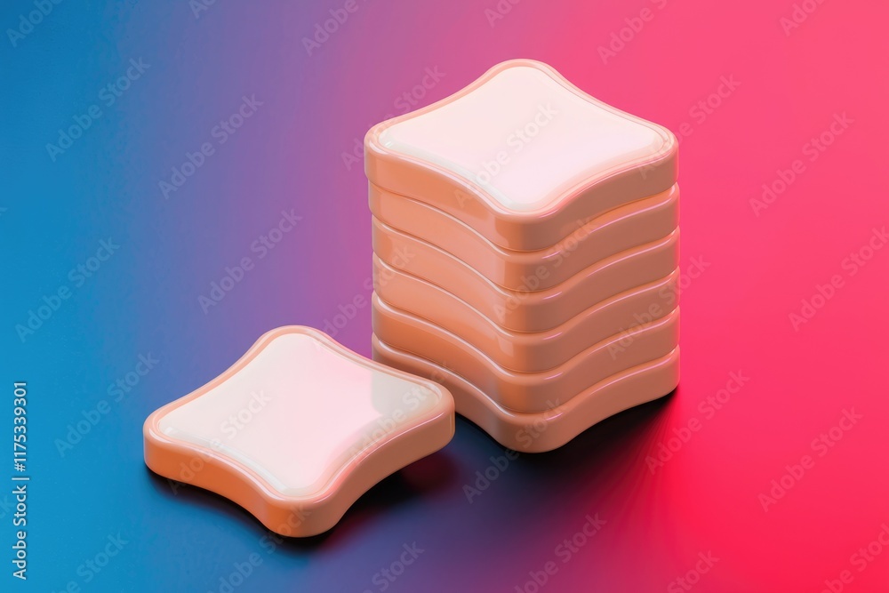 Poster Stack of pastel-colored, square-shaped objects with a single piece separated, creating a modern and minimalist aesthetic.