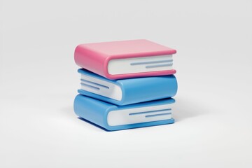A stack of three colorful books, pink and blue, symbolizing knowledge and education.