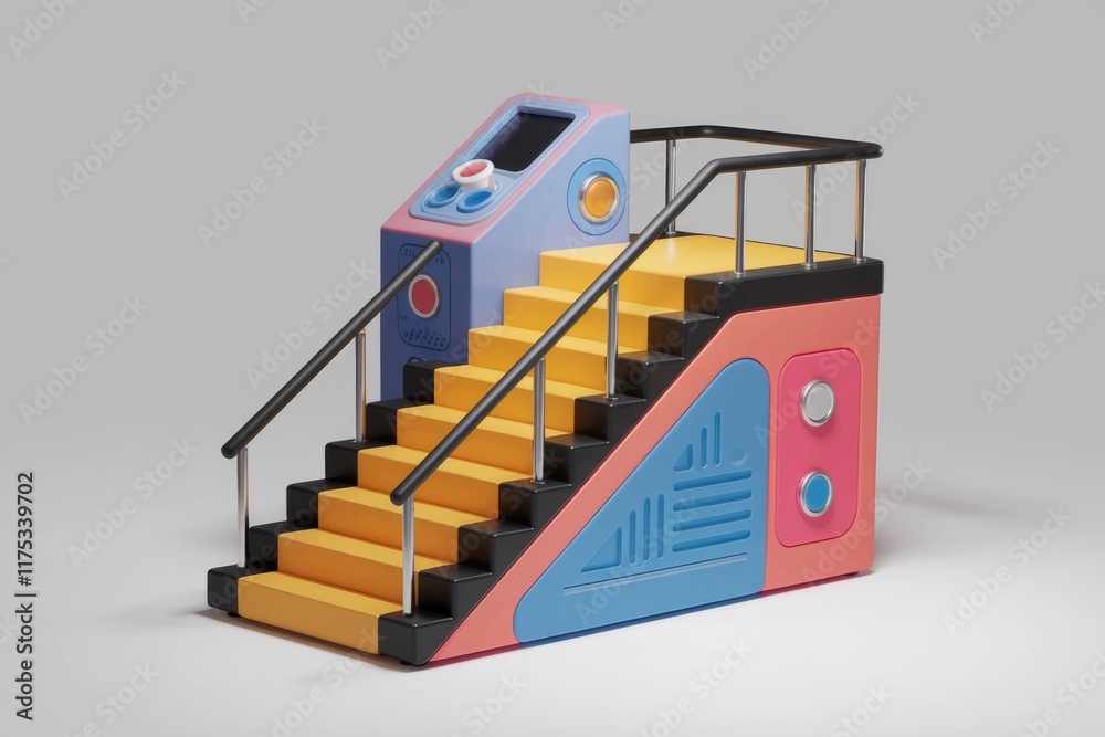 Aufkleber a colorful, stylized 3d model of a staircase with a futuristic control panel.