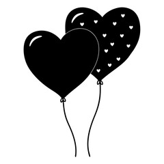 Cute  Line Art Heart Shaped Balloons  Silhouette Black Vector Illustration