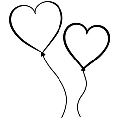 Cute  Line Art Heart Shaped Balloons  Silhouette Black Vector Illustration