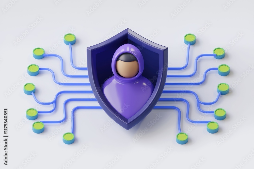 Leinwandbilder protected user profile secured by a digital shield, connected to a network.