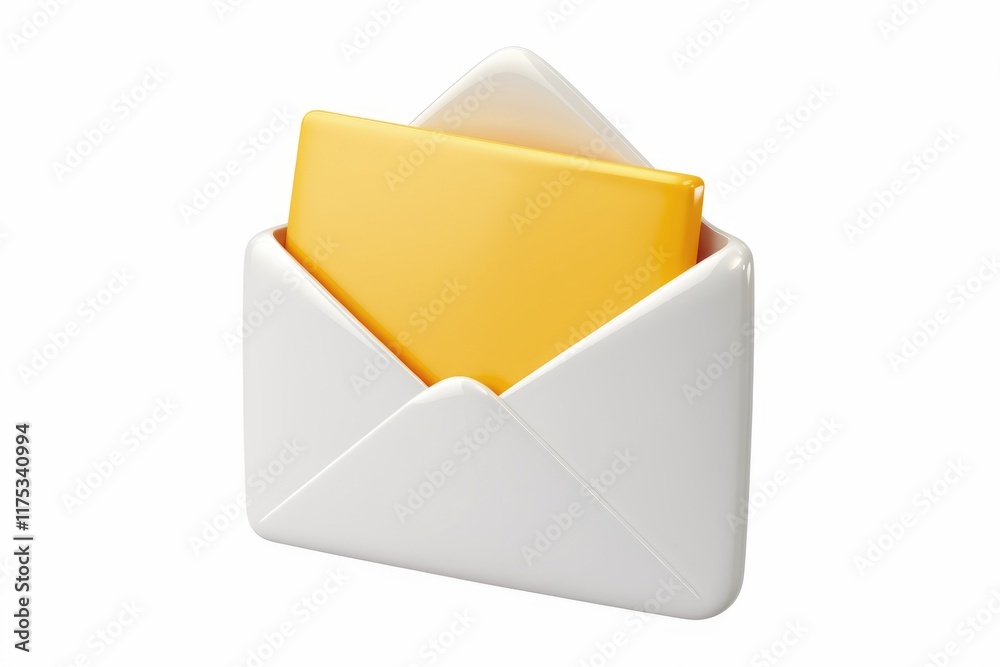 Poster A 3D rendering of a white envelope with a yellow message inside, symbolizing email or communication.