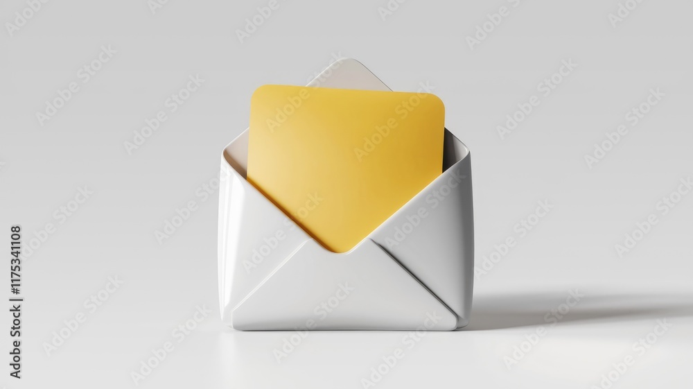 Poster a white envelope with a yellow card inside, symbolizes communication and message delivery.