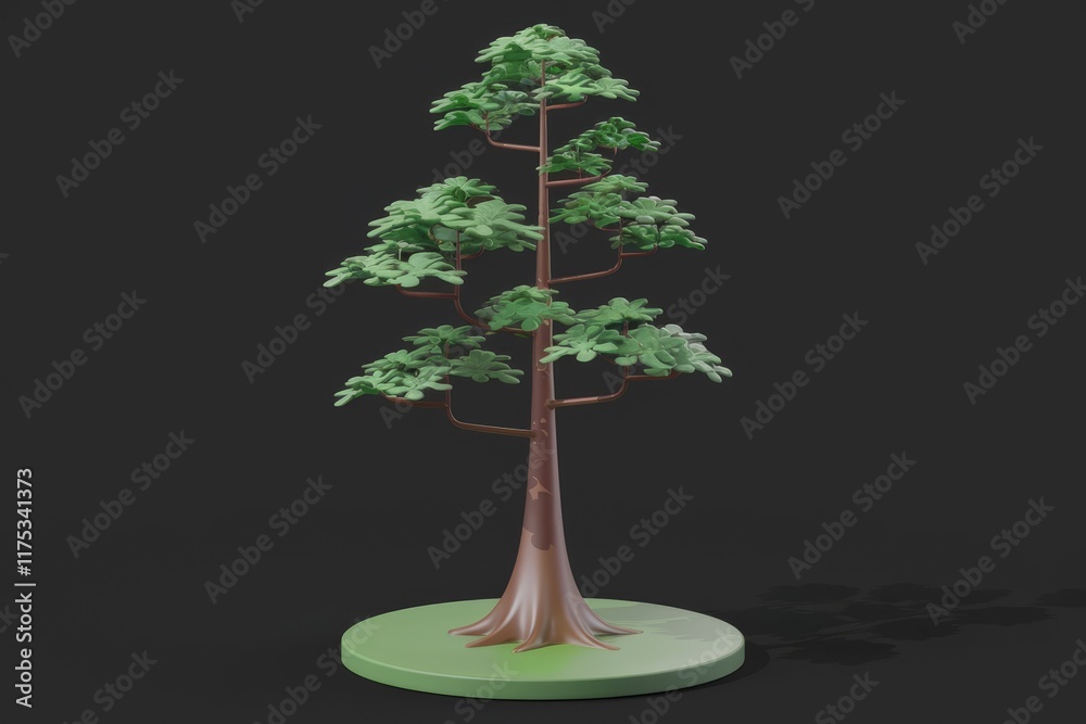 Aufkleber stylized 3d model of a coniferous tree, simple design, dark background.