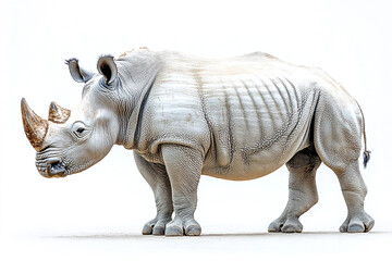 Fototapeta premium White rhinoceros standing against a plain white background