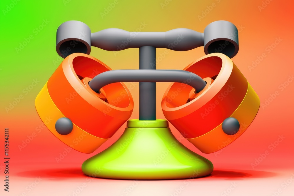 Fototapete Abstract 3D rendering of a vibrant, playful object with orange and green elements, suggesting a whimsical machine or toy.