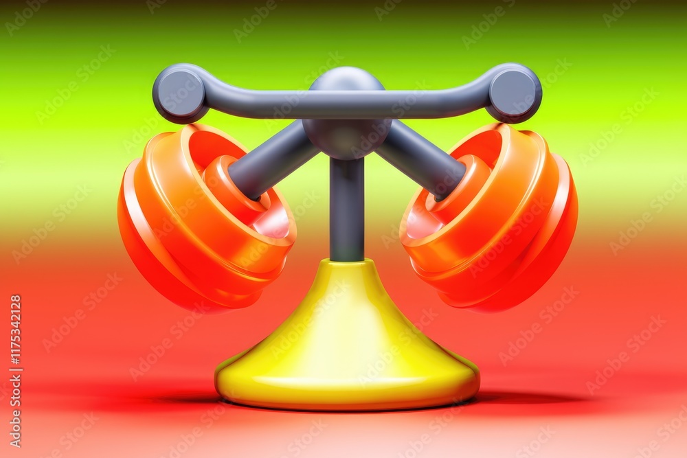 Aufkleber Abstract 3D rendering of a stylized, colorful, symmetrical object with orange weights and yellow base.