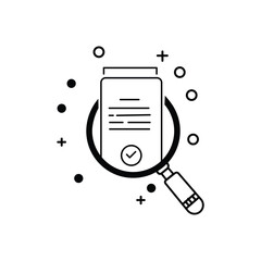 assessment or audit icon for regulatory report. linear stroke design or simple graphic validate doc logotype element for business or web pictogram. concept of violating search or regulation process