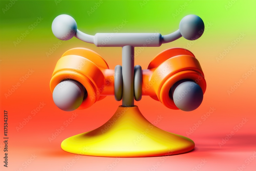 Poster abstract 3d rendering of a colorful, whimsical object with orange, gray, and yellow elements.