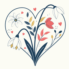 A heart with flowers and leaves surrounding it
