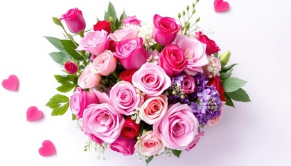 Heart-shaped bouquet of roses on white background, for Valentine's Day, gift