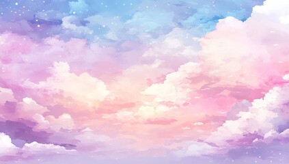 Pastel Sky: Dreamy Clouds and Soft Colors in Watercolor Style Background