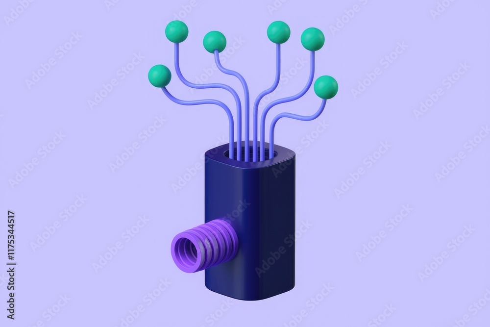 Poster Abstract 3D rendering of a device with multiple connections symbolizing network, data, or technology.