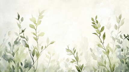 Serene Watercolor Botanical Painting: Green Leaves and Branches