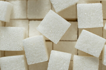 Cubes of white crystalline beetroot refined sugar.