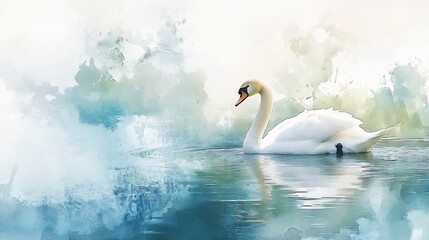 Fototapeta premium Serene Swan in Watercolor Wonderland