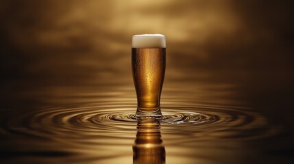 Refreshing beer in a glass with golden backdrop