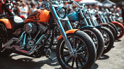 Vibrant lineup of custom motorcycles showcases unique designs an