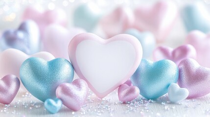Fototapeta premium Pastel hearts; romantic, sweet Valentine's Day scene