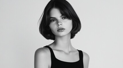 Fototapeta premium Monochromatic Portrait of a Young Woman with Short Hair