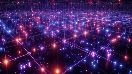 Obraz premium A grid of interconnected lines with glowing nodes at each junction